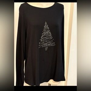 Coldwater Creek Black Long Sleeve Top with Rhinestone Tree